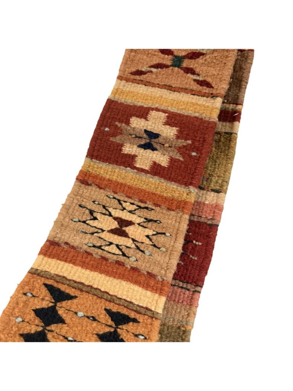 VTG Wool Southwestern Aztec Table Runner Fringe Handmade Size 80 X 5.5